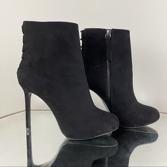 ZARA Black Faux Suede Stiletto Ankle Bootie Heels NEW - Picture 2 of 12